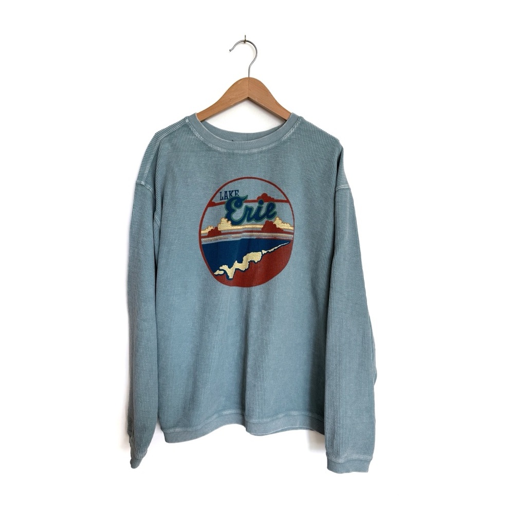 Jupmode | Lake Erie Graphic Ribbed Women’s Crewneck Sweatshirt - Blue